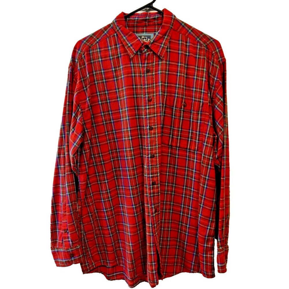 Woolrich Cotton Red Plaid Flannel Shirt Size Large -Has A Flaw